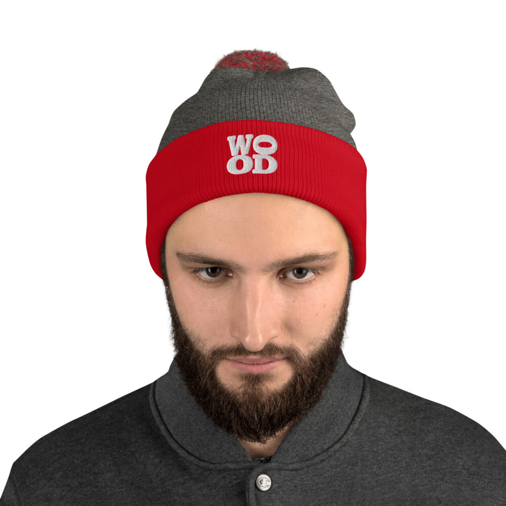Model wearing Wood Morning Coffee Cabin Pom Pom Toque