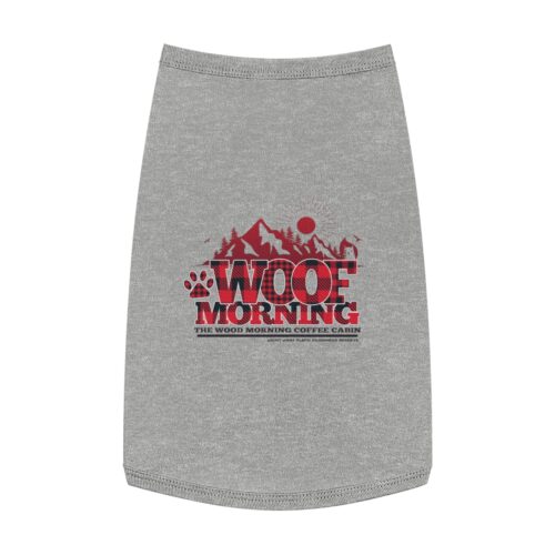Woof Morning - Doggo Tee from the Wood Morning Coffee Cabin - Woodie Tartan on Heather Grey