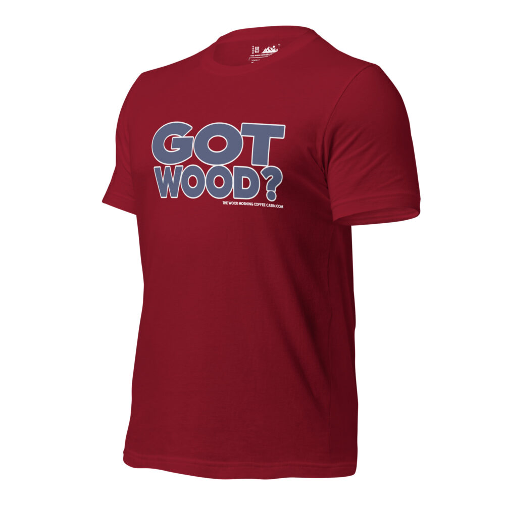 Got Hood? Wood Morning Coffee Cabin Hiker T-Shirt - Navy on Red
