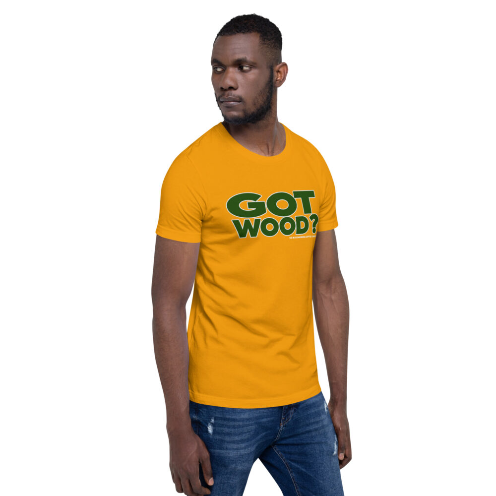Got Hood? Wood Morning Coffee Cabin Hiker T-Shirt - Forest Green on Gold