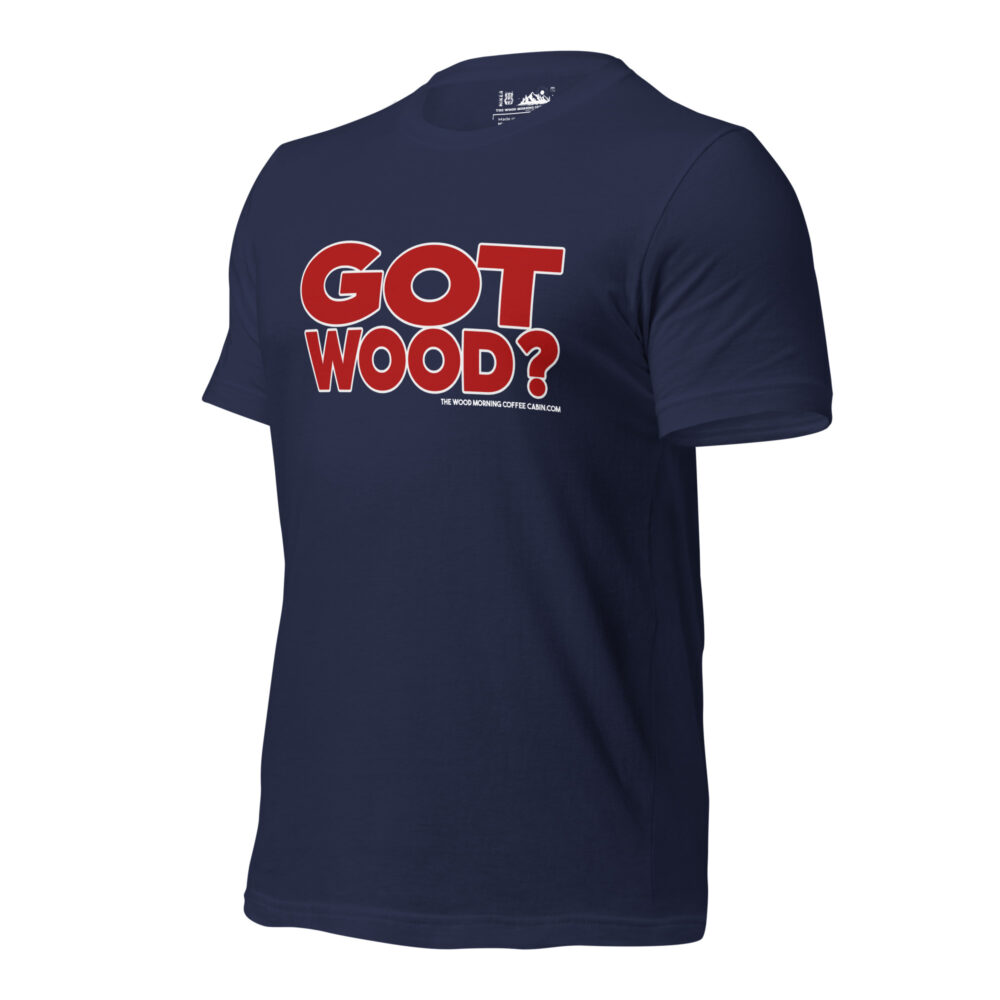 Got Hood? Wood Morning Coffee Cabin Hiker T-Shirt - Red on Navy