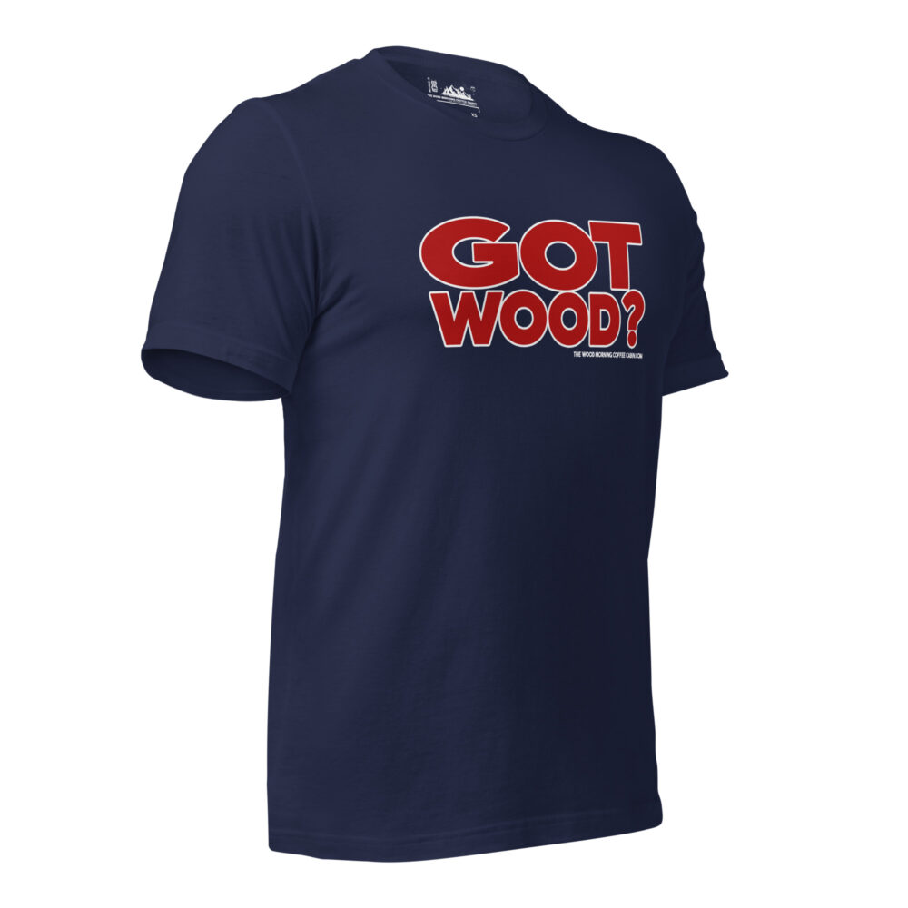 Got Hood? Wood Morning Coffee Cabin Hiker T-Shirt - Red on Navy